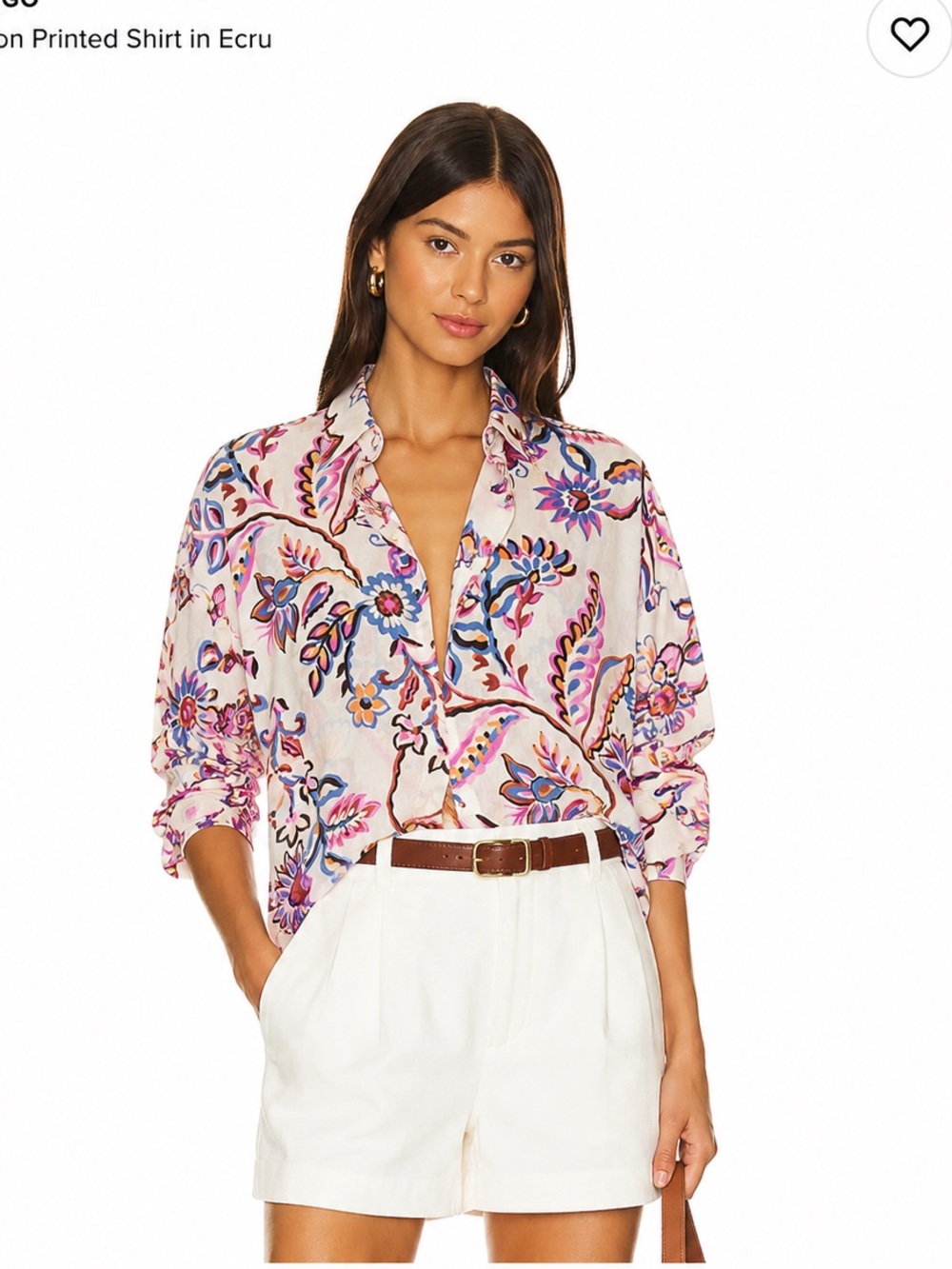 MANGO Floral Cotton Button-Front Shirt | Size US 2